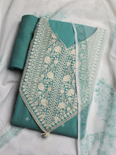 Neck Embroidered Cotton Blend Unstitched Suit With Dupatta